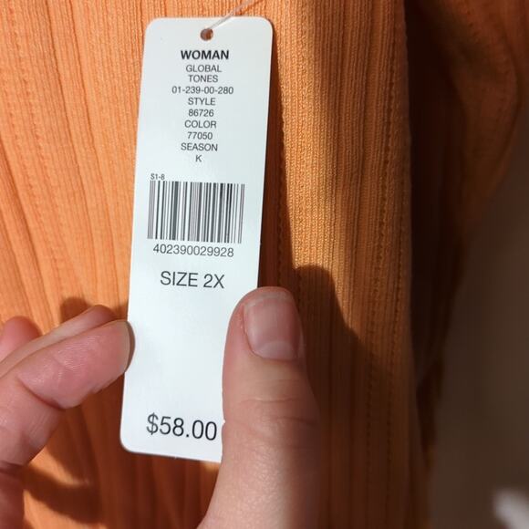 NWT i.e. Woman 2X  Orange Silk Blend V-Neck 3/4 Sleeve Sweater [0011] - Picture 6 of 8